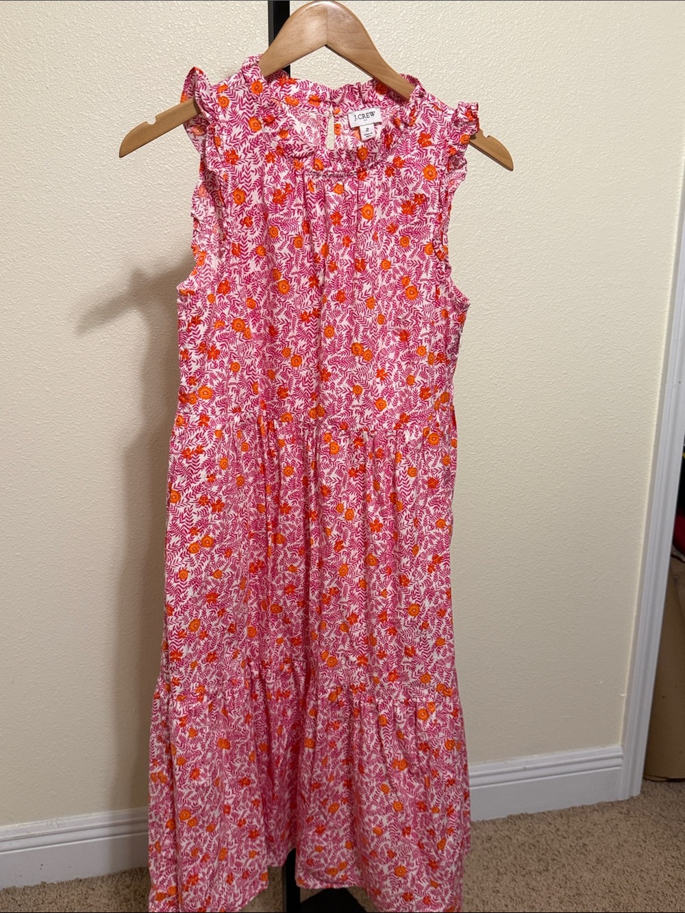 T2)  🩷Floral Pink & Orange Sleeveless Girls Dress